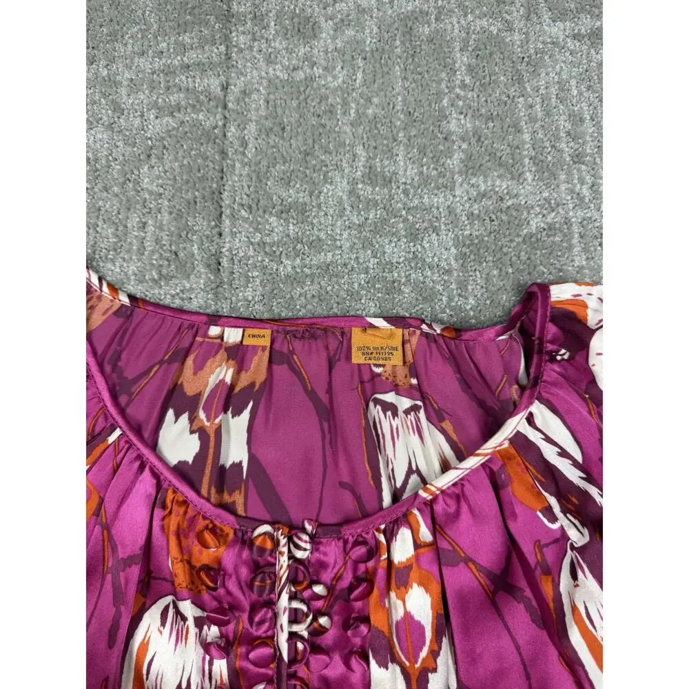 Tory Burch 100% Silk Beetle Print Top Fuchsia Orange Cream Size 6 - Picture 7 of 8
